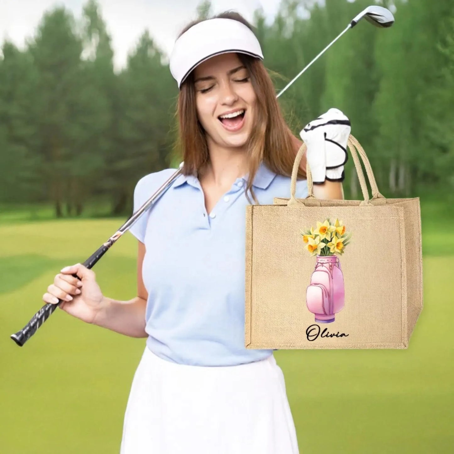 Custom Name Birth Flower Golf Bag Tote
