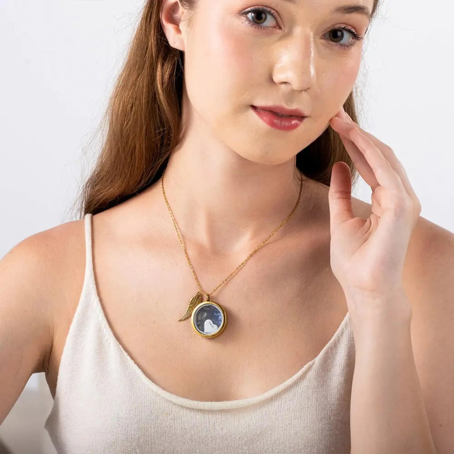 Photo Horse Hair Locket Necklace with Engraved Heart Charm