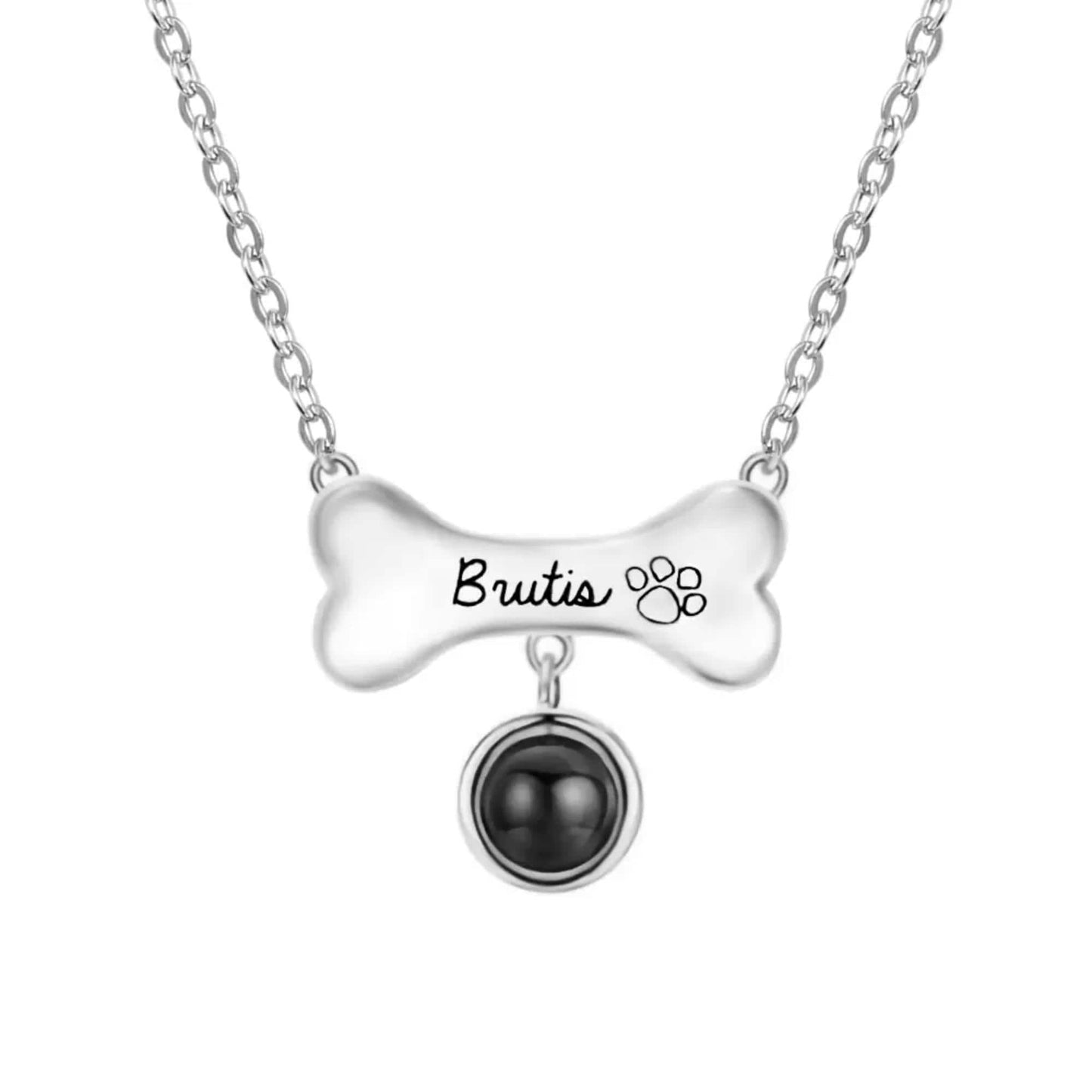 Custom Dog Bone Photo Projection Necklace