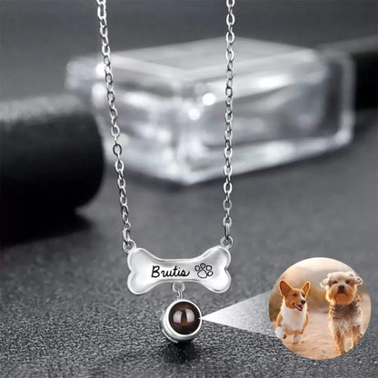 Custom Dog Bone Photo Projection Necklace
