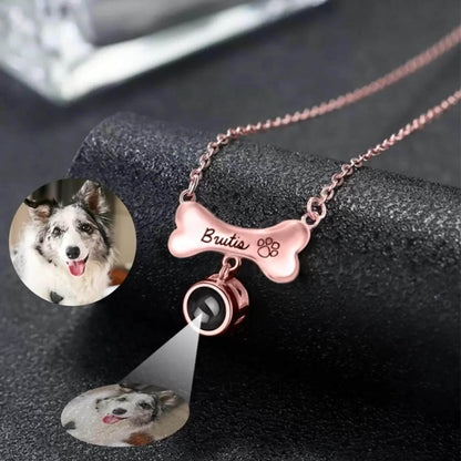 Custom Dog Bone Photo Projection Necklace