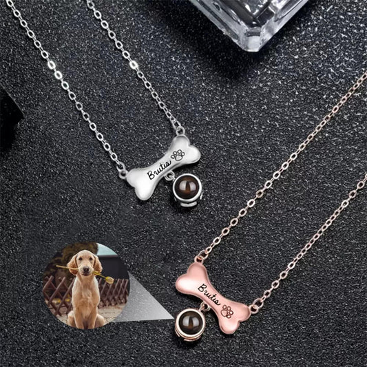 Custom Dog Bone Photo Projection Necklace