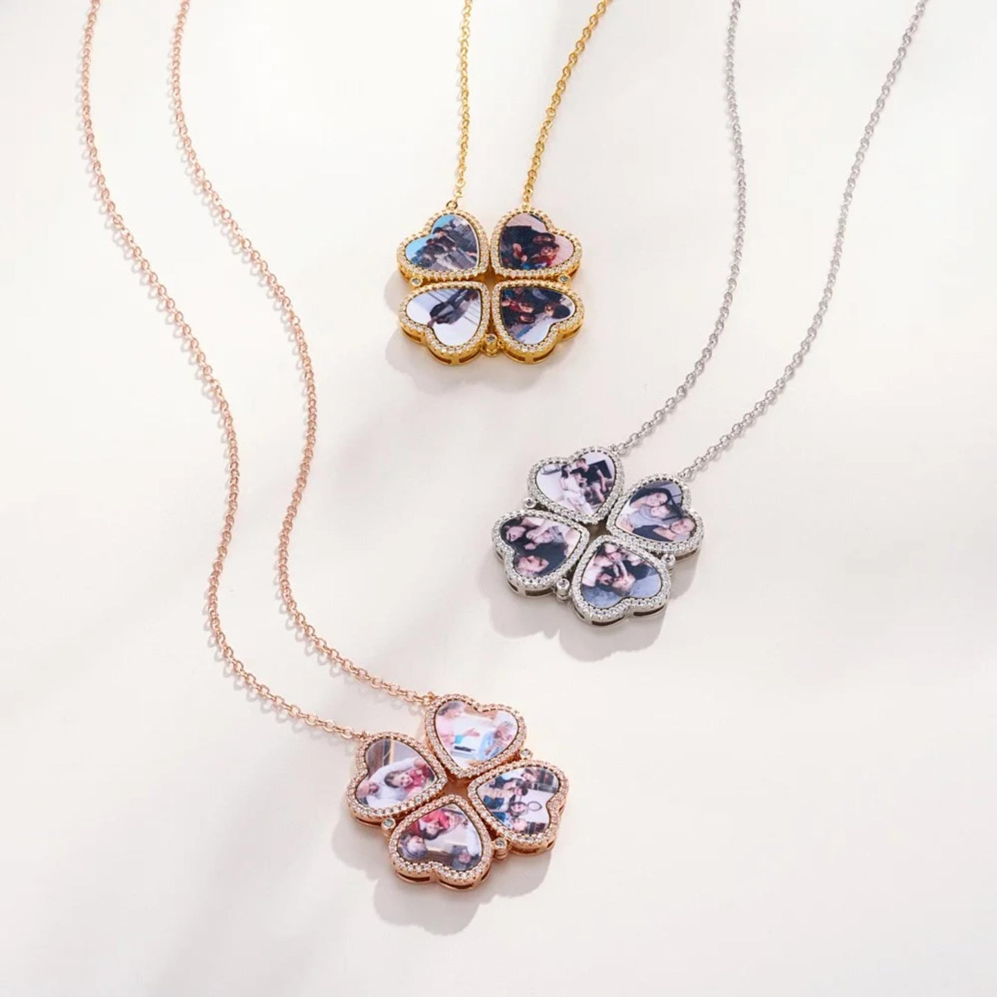 4 Heart Photos Clover Pendant Necklace