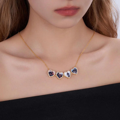 4 Heart Photos Clover Pendant Necklace