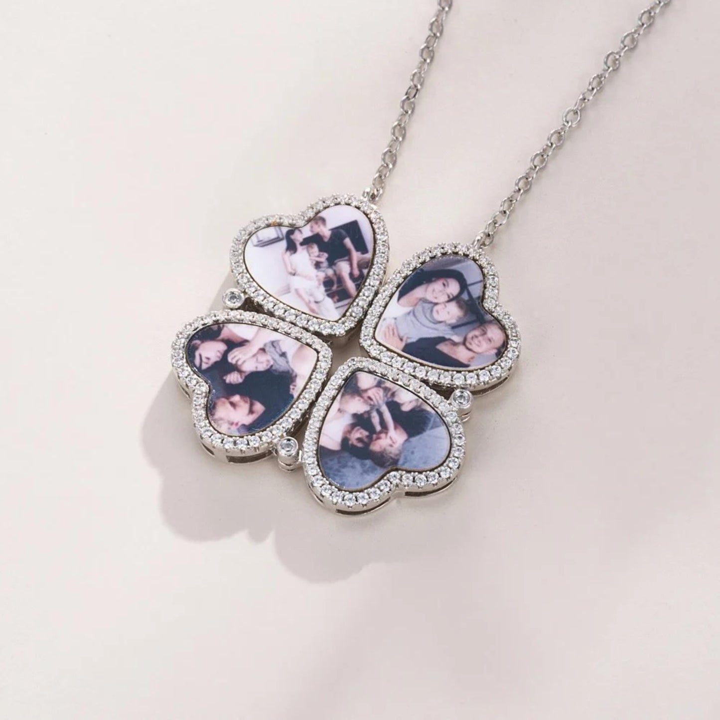4 Heart Photos Clover Pendant Necklace