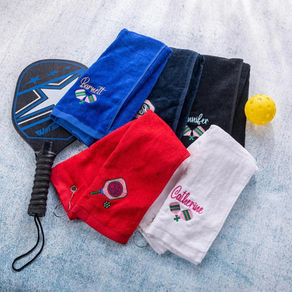 Personalized Embroidered Pickleball Sweat Towel with Hanging Clip
