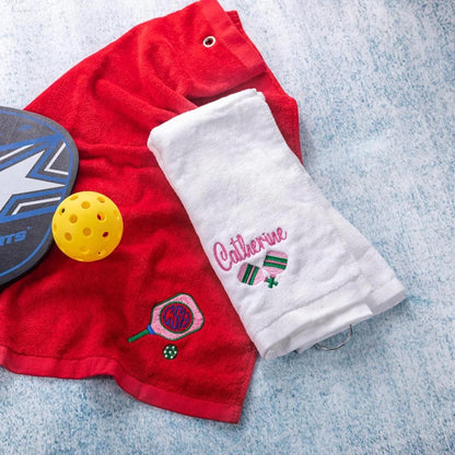 Personalized Embroidered Pickleball Sweat Towel with Hanging Clip