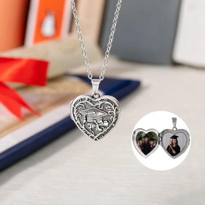 Graduation Cap Heart Locket Necklace with Photos