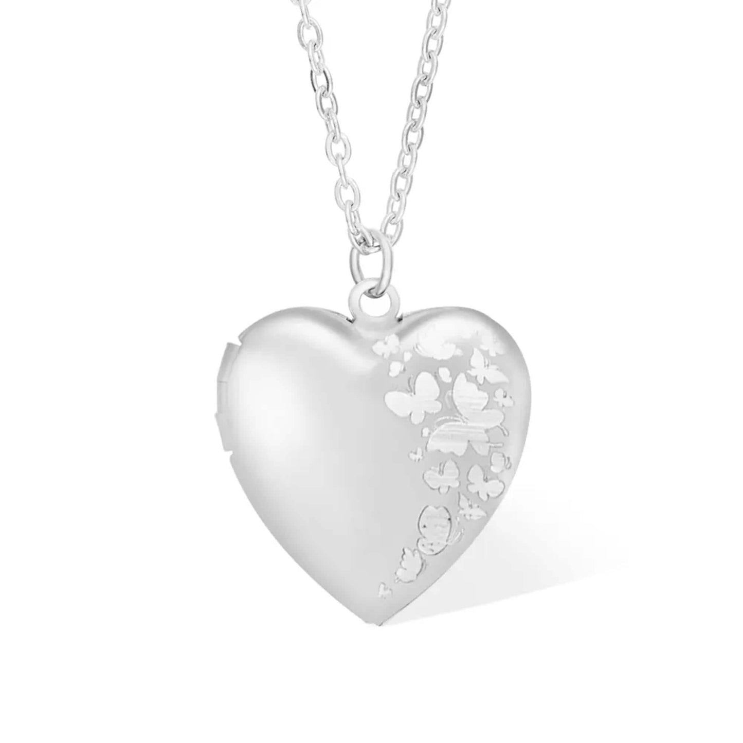 Personalized Heart Locket Necklace with Butterfly