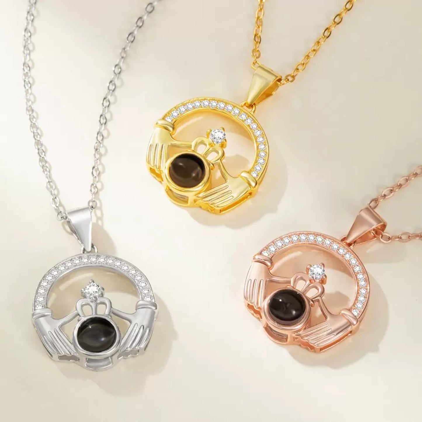 Personalized Claddagh Photo Projection Necklace