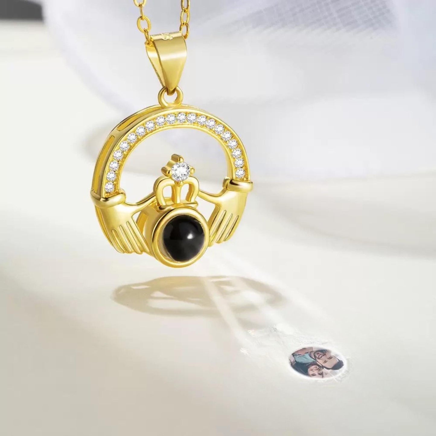 Personalized Claddagh Photo Projection Necklace