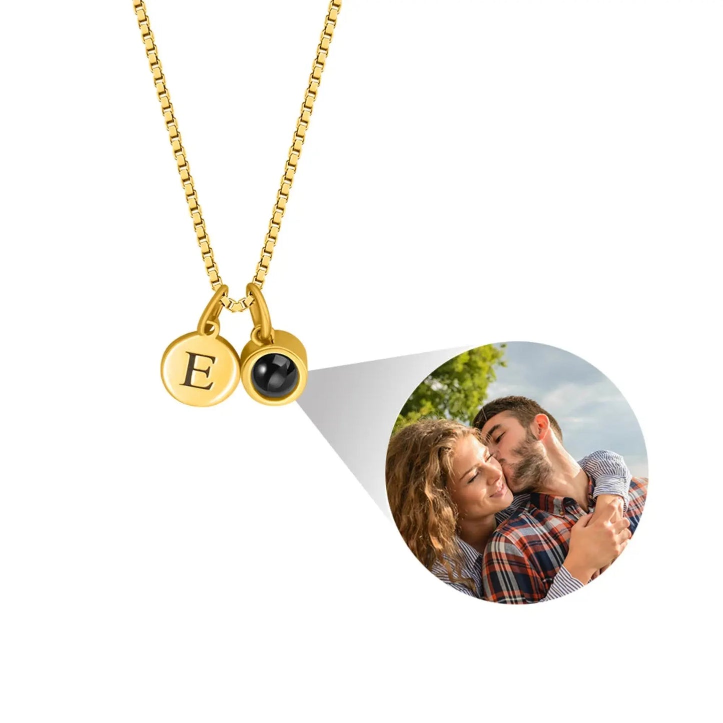 Personalized Photo Projection Necklace with Initial Charm