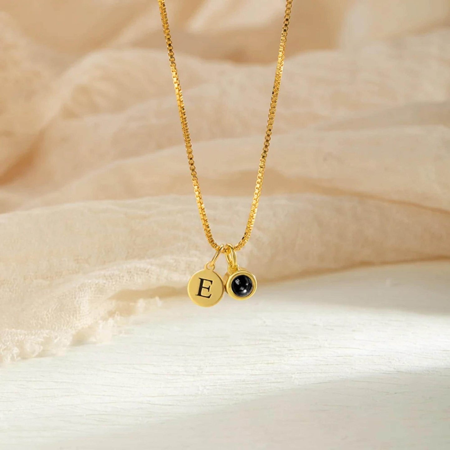 Personalized Photo Projection Necklace with Initial Charm