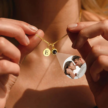 Personalized Photo Projection Necklace with Initial Charm