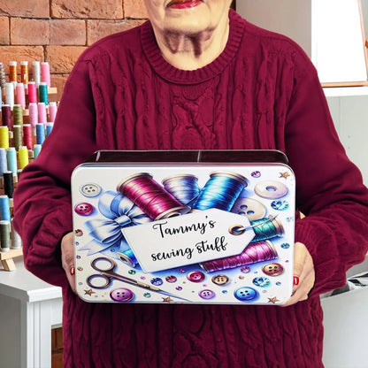 Personalized Name Sewing Storage Tin with Lid