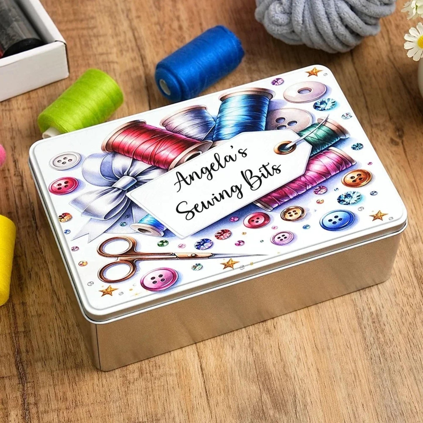 Personalized Name Sewing Storage Tin with Lid