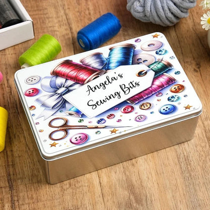 Personalized Name Sewing Storage Tin with Lid