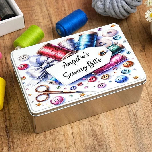 Personalized Name Sewing Storage Tin with Lid