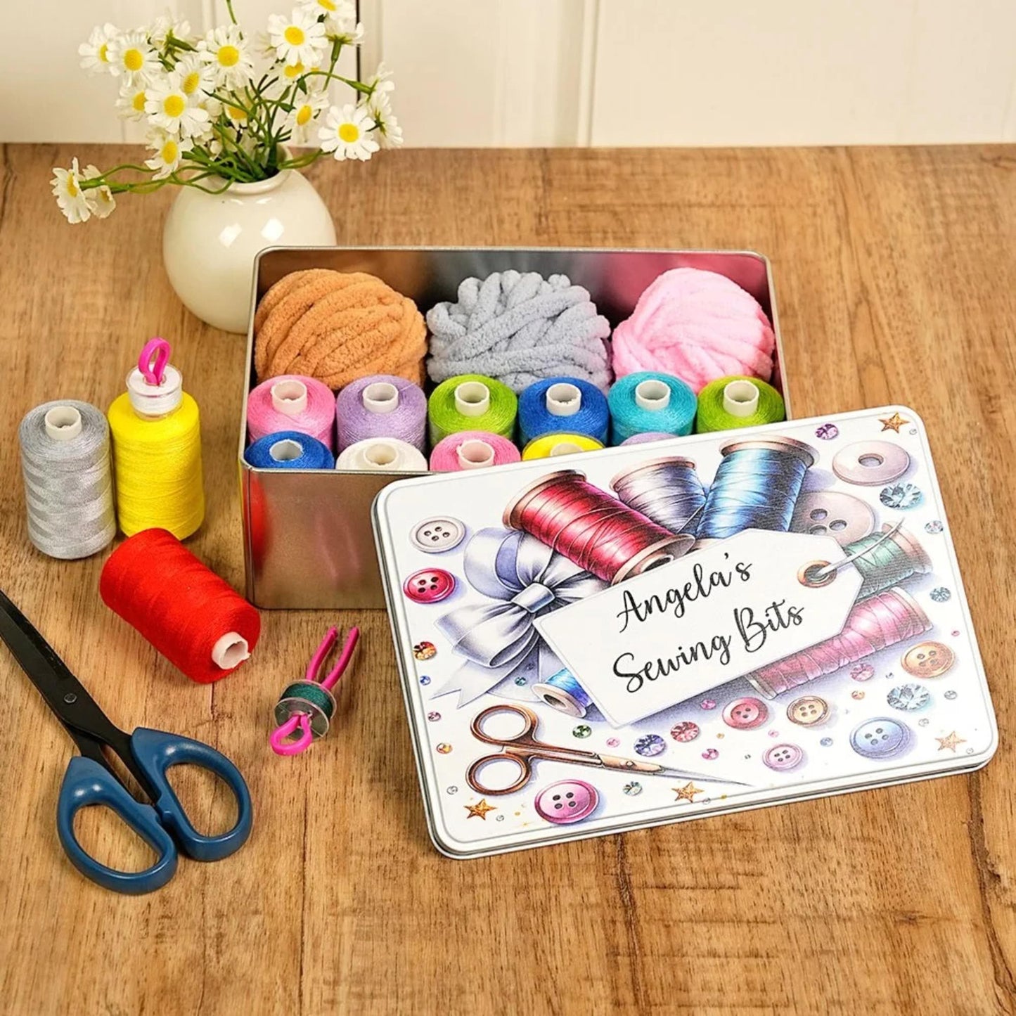 Personalized Name Sewing Storage Tin with Lid