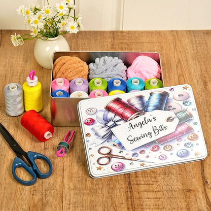 Personalized Name Sewing Storage Tin with Lid