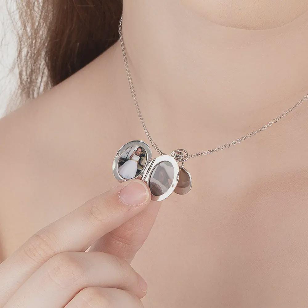 Oval Locket Pendant with Birth Flower Charm Necklace