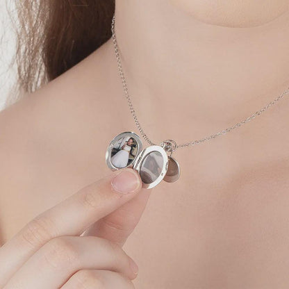 Oval Locket Pendant with Birth Flower Charm Necklace