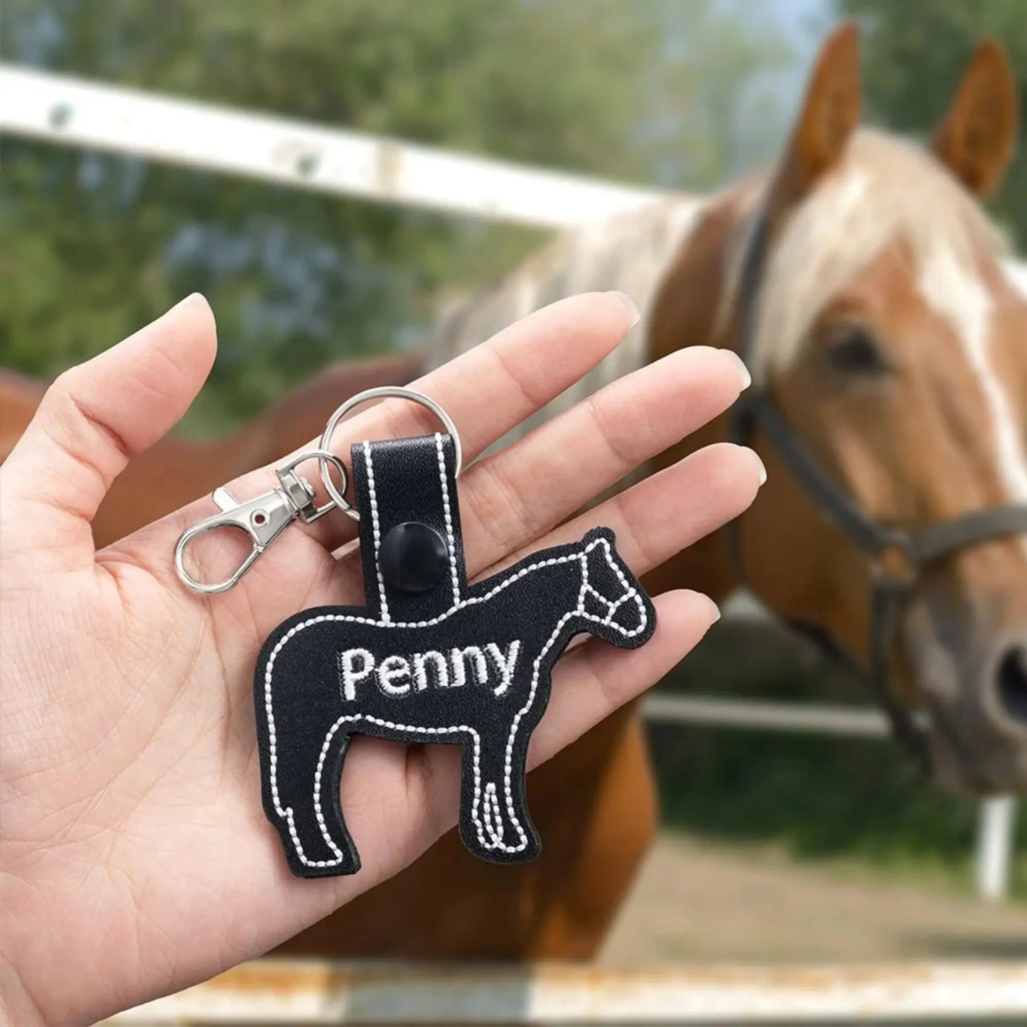 Personalized Embroidered Horse Silhouette Keychain