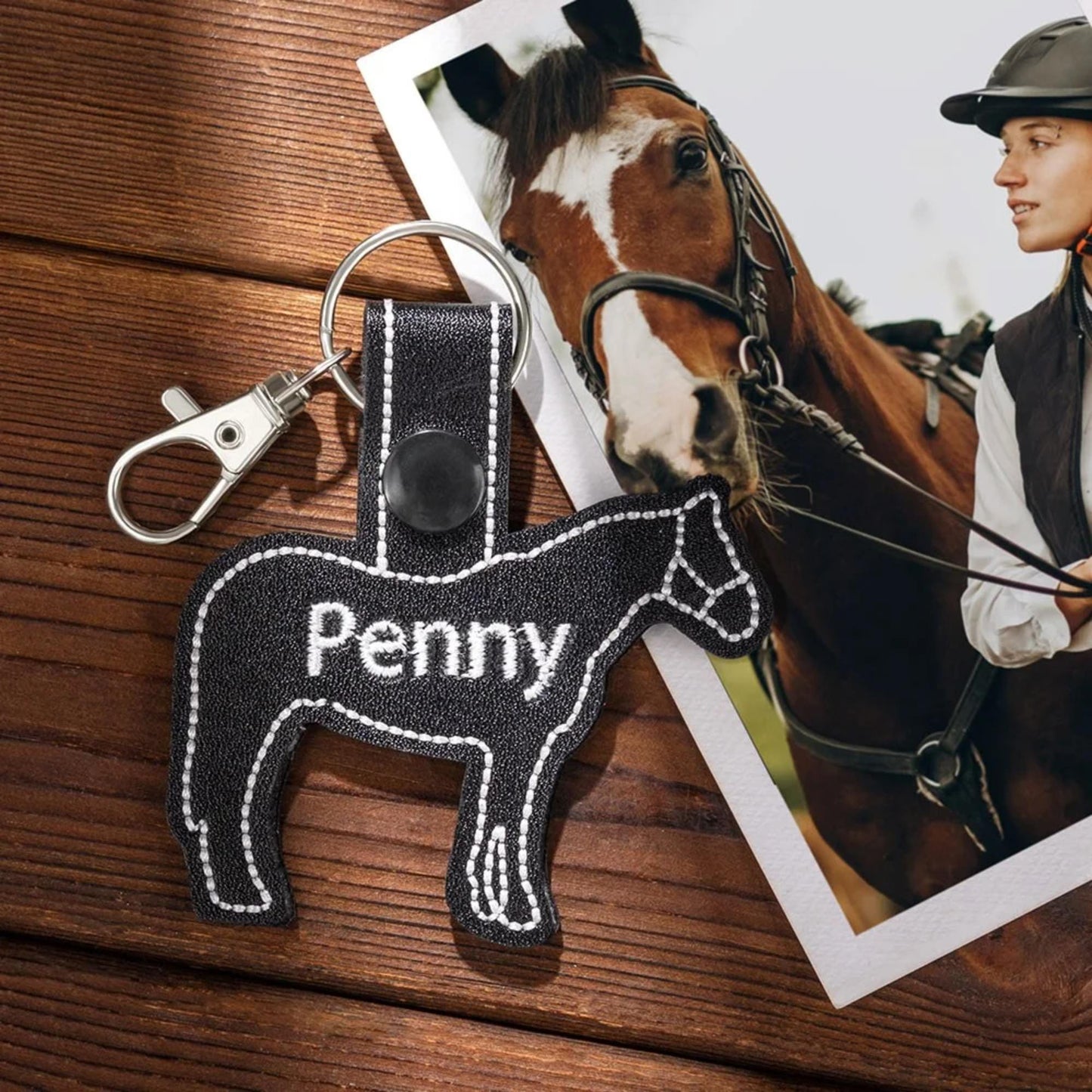 Personalized Embroidered Horse Silhouette Keychain