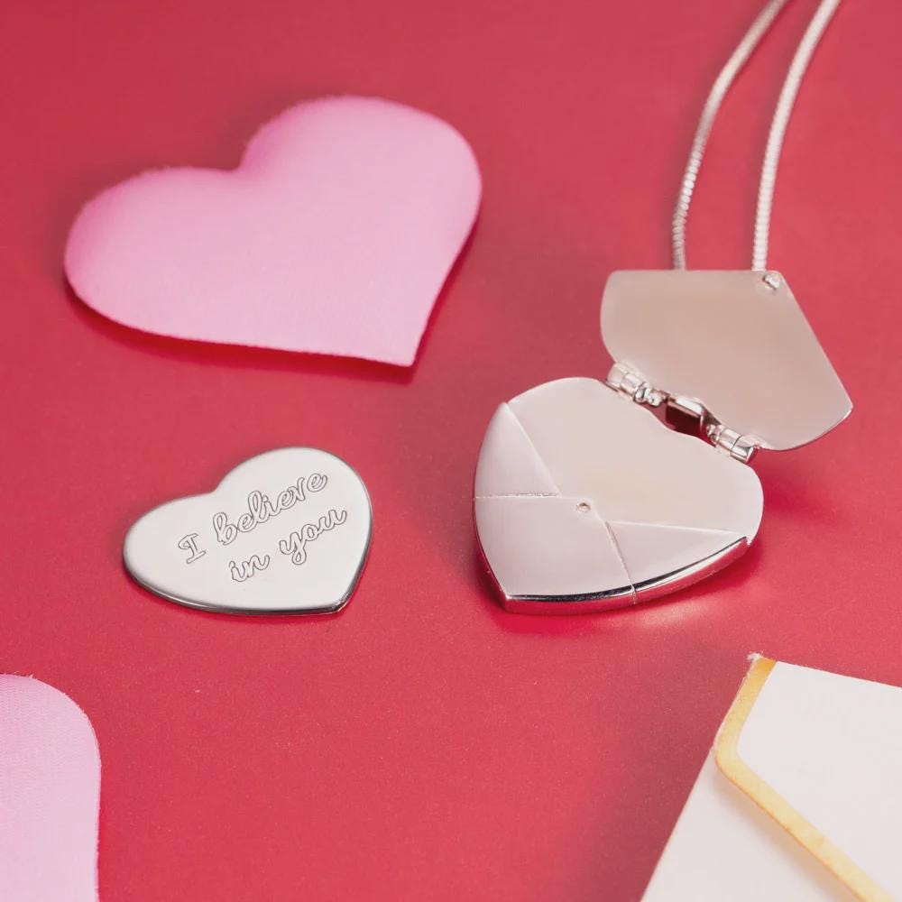 Secret Message Heart Envelope Locket Necklace
