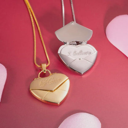 Secret Message Heart Envelope Locket Necklace