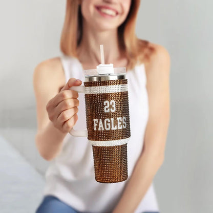 40oz  Name + Number Rhinestone Sports Ball Tumbler