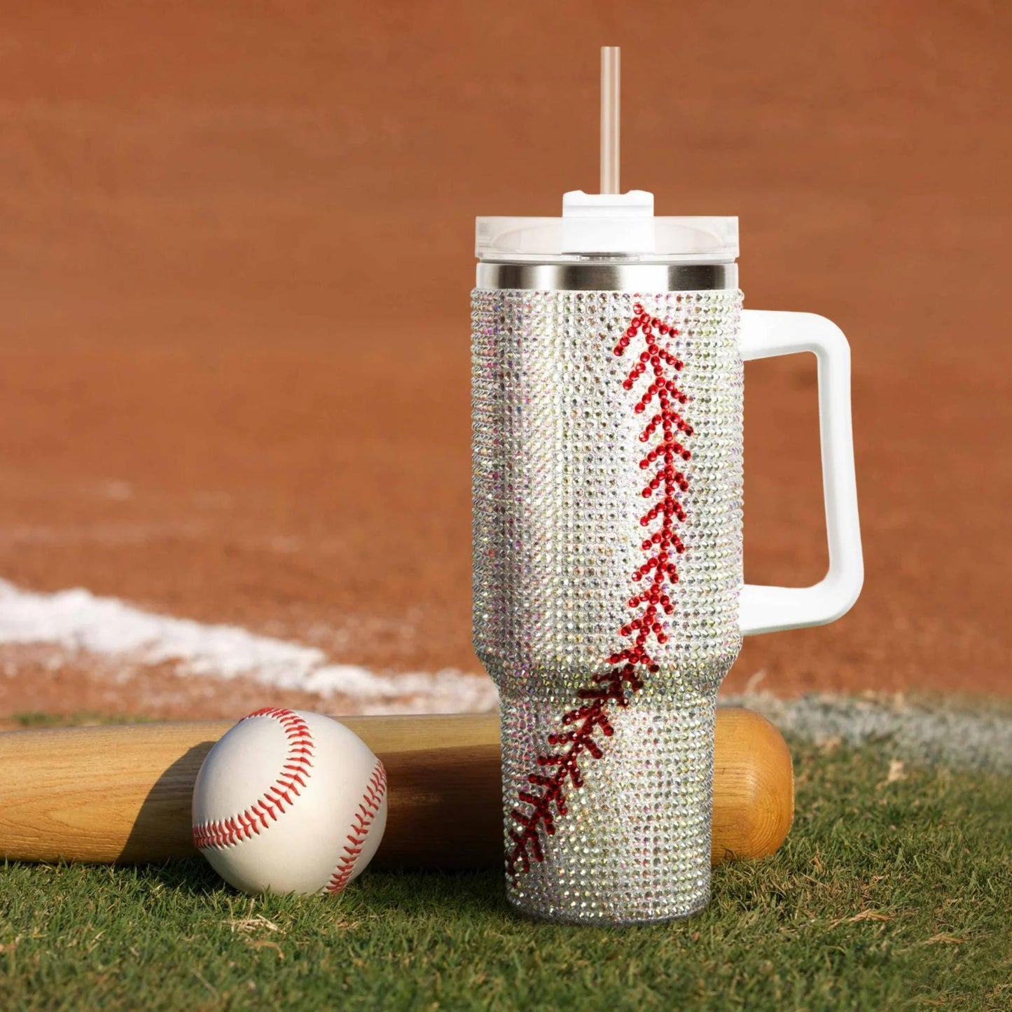 40oz  Name + Number Rhinestone Sports Ball Tumbler
