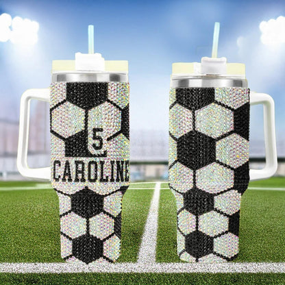 40oz  Name + Number Rhinestone Sports Ball Tumbler