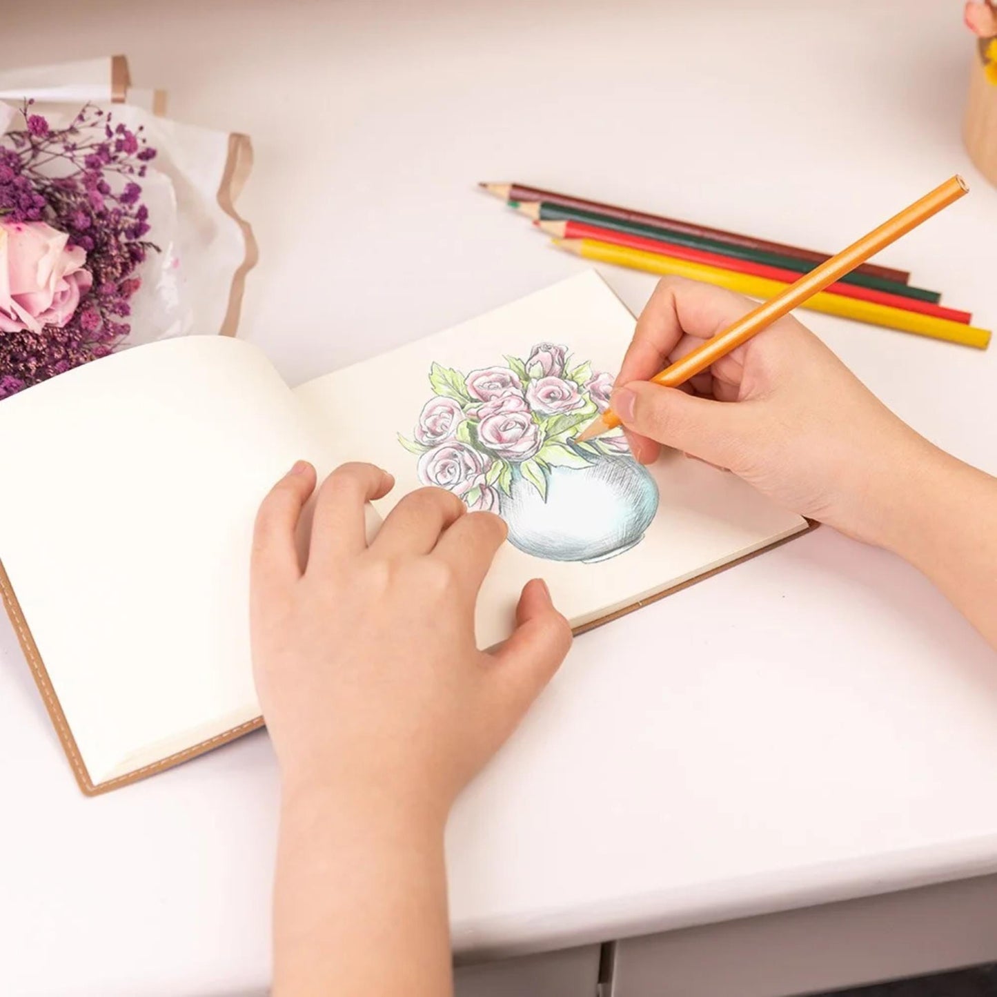 Custom Birth Flower Sketchbook with Flower Buckle