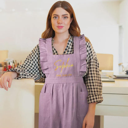 Custom Name Ruffled Apron with Pockets