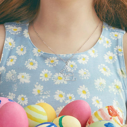 Custom Name & Birthstone Bunny Pendant Necklace
