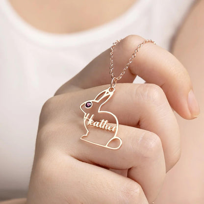 Custom Name & Birthstone Bunny Pendant Necklace