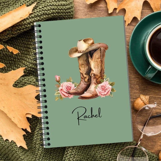 Birth Flower Cowgirl Boots Spiral Notebook