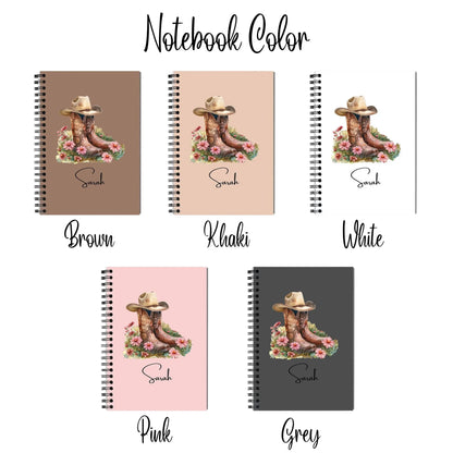 Birth Flower Cowgirl Boots Spiral Notebook