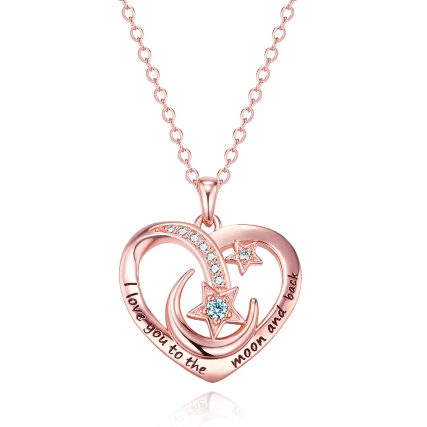 Personalized Engraved Moon & Star Heart Necklace