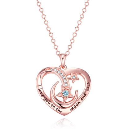 Personalized Engraved Moon & Star Heart Necklace
