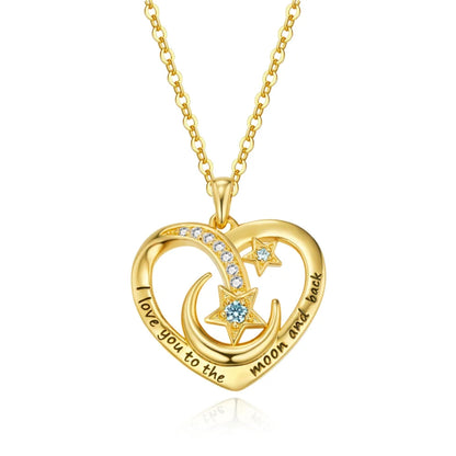 Personalized Engraved Moon & Star Heart Necklace