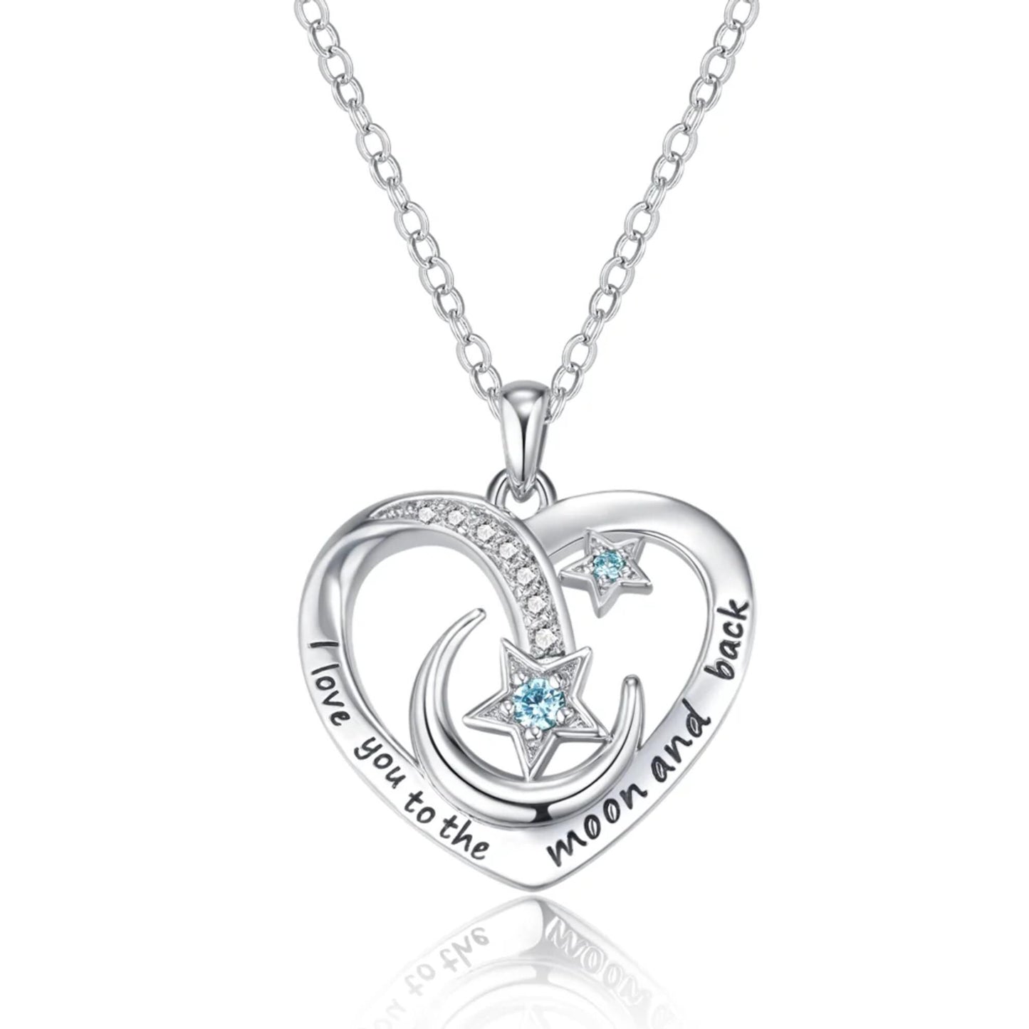 Personalized Engraved Moon & Star Heart Necklace