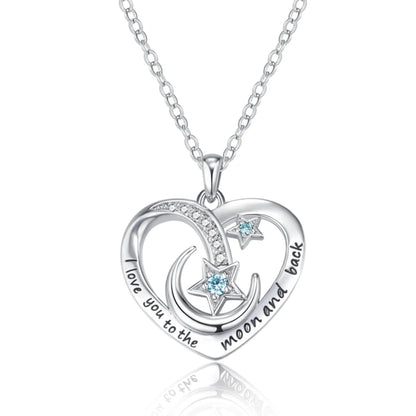 Personalized Engraved Moon & Star Heart Necklace