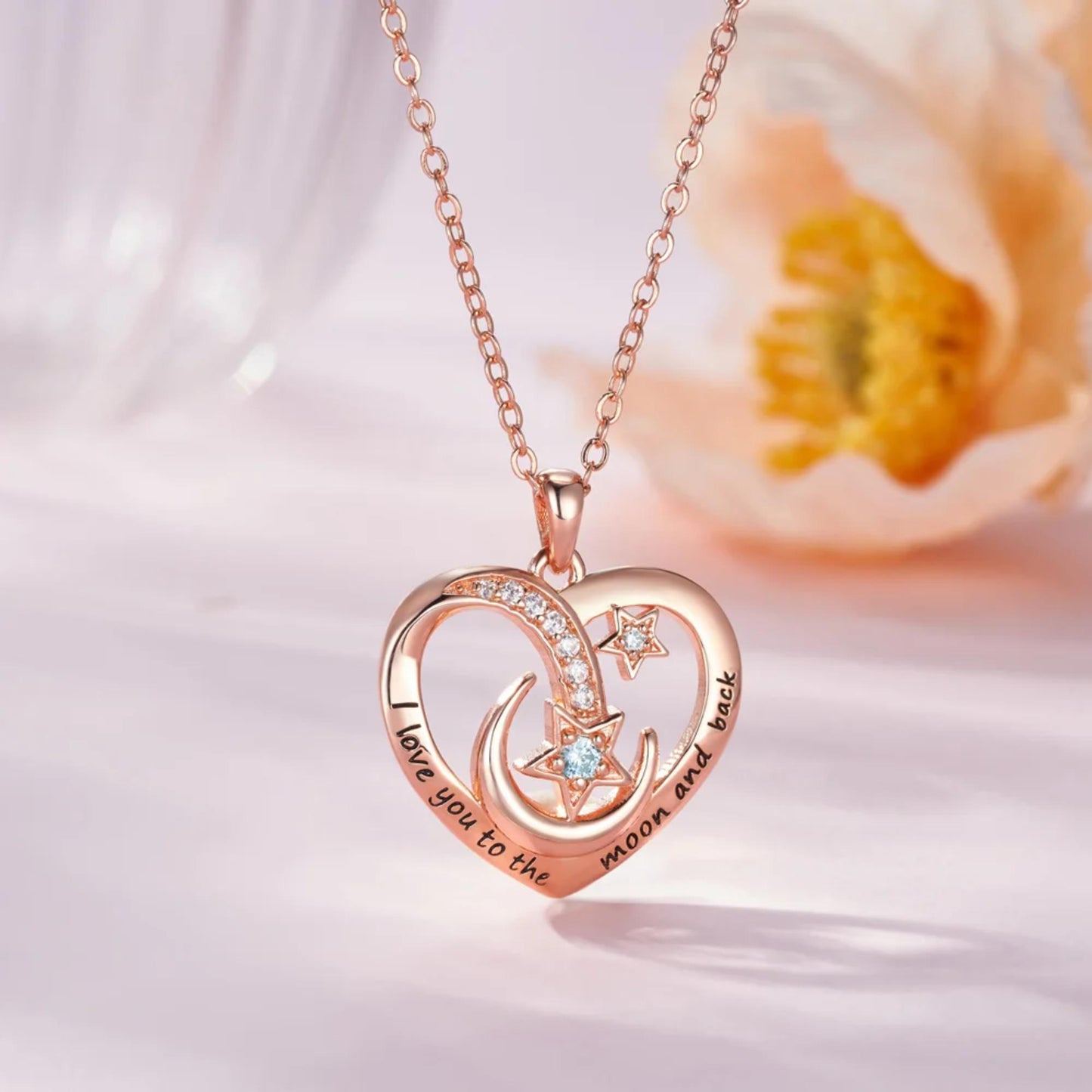 Personalized Engraved Moon & Star Heart Necklace
