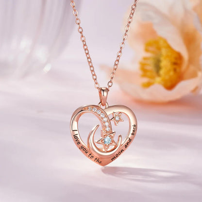 Personalized Engraved Moon & Star Heart Necklace