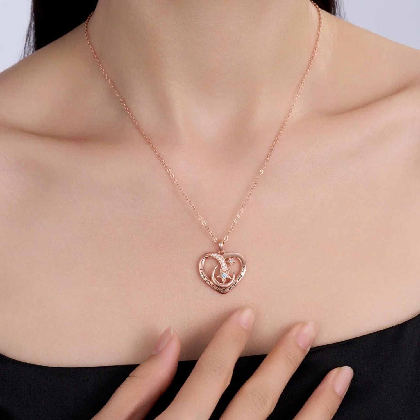Personalized Engraved Moon & Star Heart Necklace