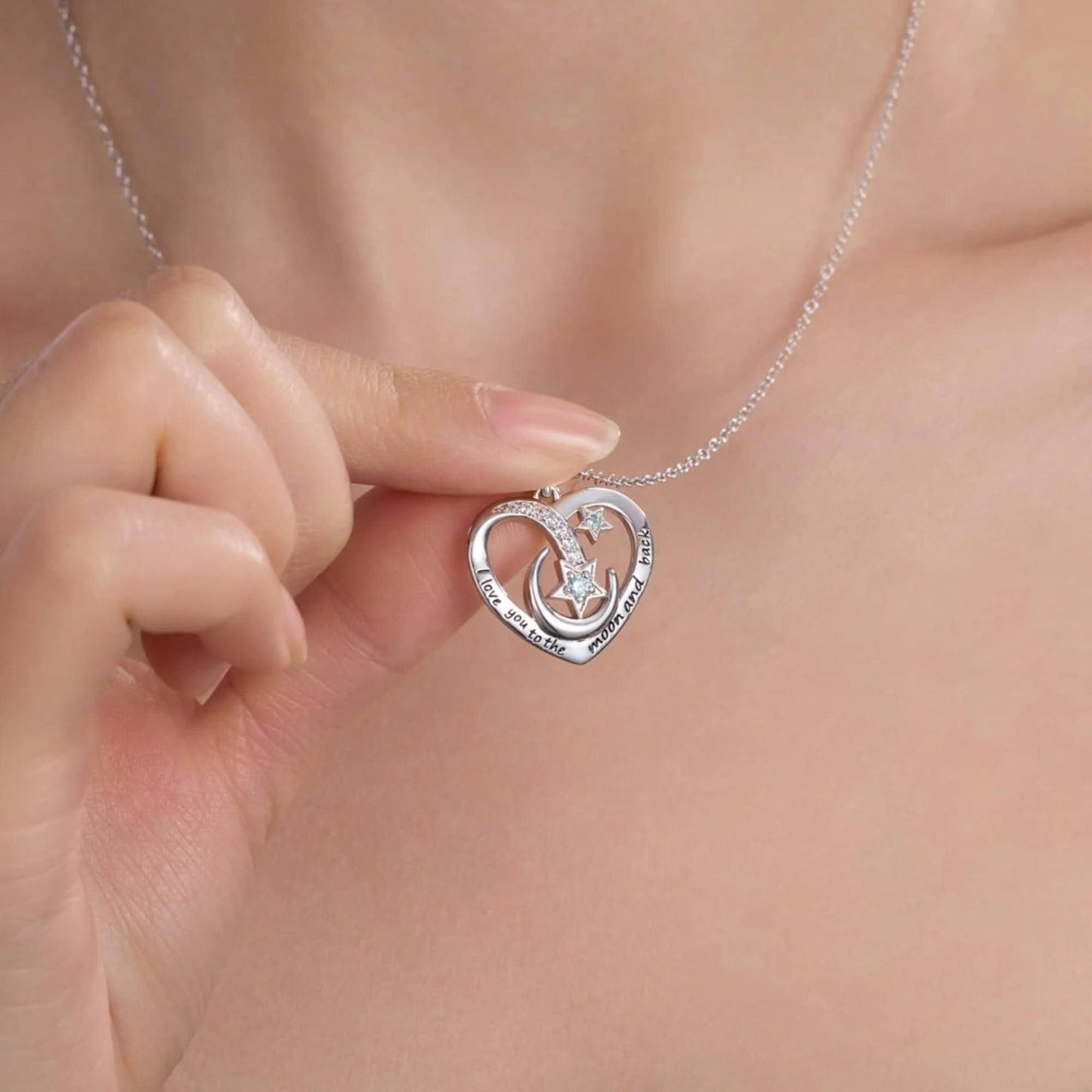 Personalized Engraved Moon & Star Heart Necklace