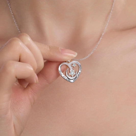 Personalized Engraved Moon & Star Heart Necklace