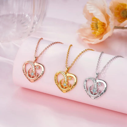 Personalized Engraved Moon & Star Heart Necklace